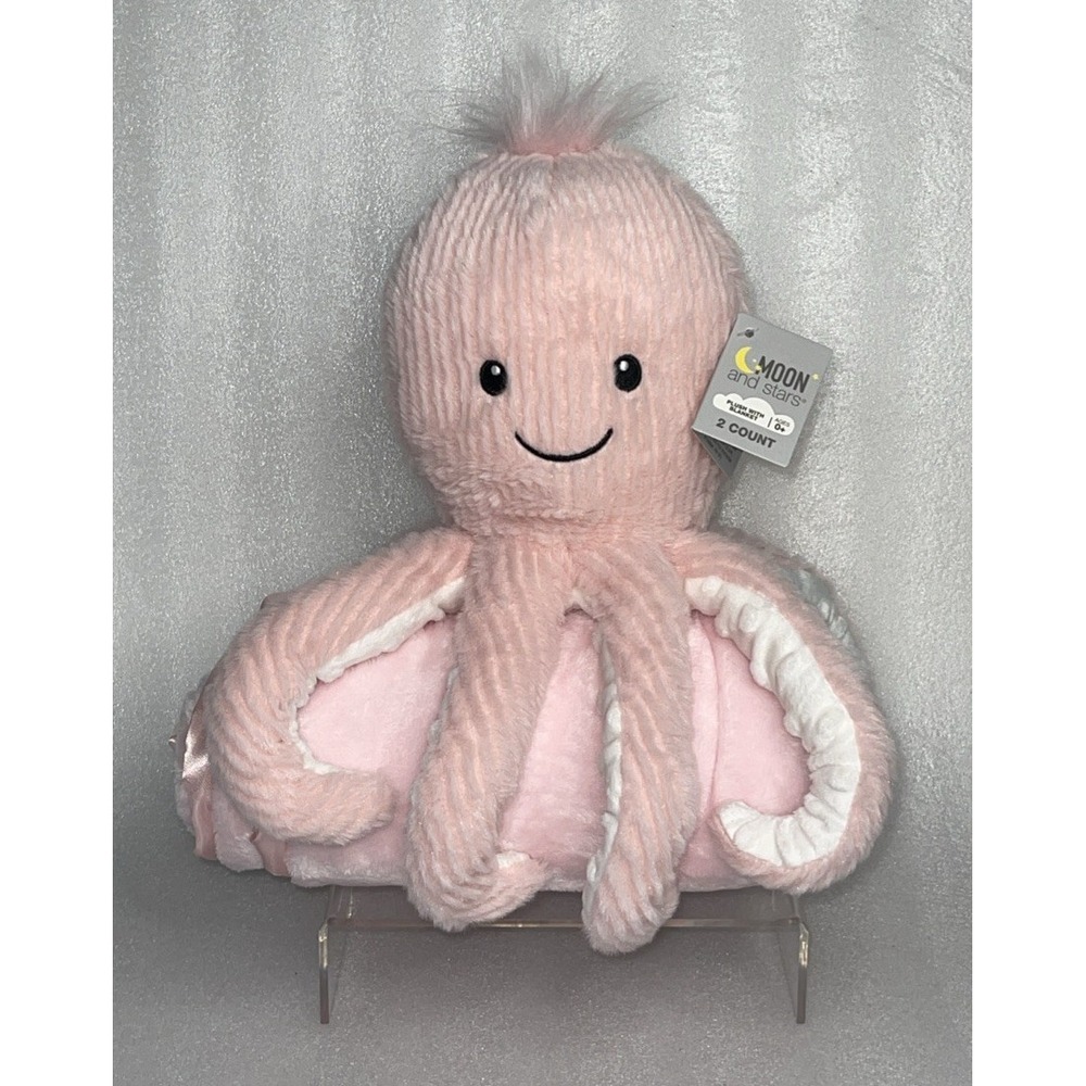 Moon‎ and Stars Pink Octopus Plush & Satin Trim Blanket 41X36" Walgreens NEW